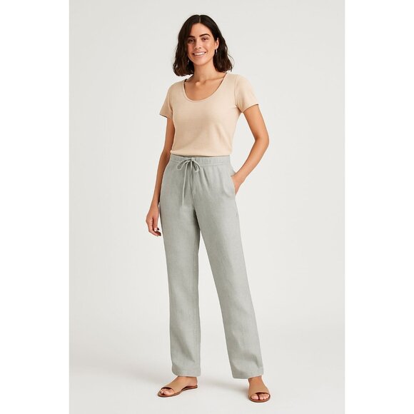 Boden Linen Modern Casual Pants Natural Gray Adj Hem Pockets Relaxed Fit Sz 6L - Picture 2 of 12